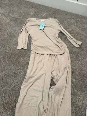 Neutral Beige Lounge Set - Soft Ribbed Two-Piece